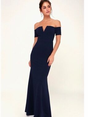 Lulu's Navy Off-Shoulder Maxi Gown